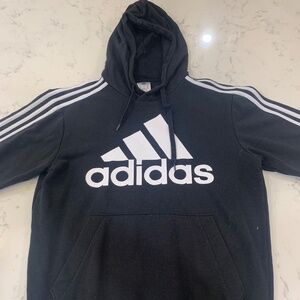 Adidas Men's Black White Striped Pullover Hoodie - Size M - Excellent Condition